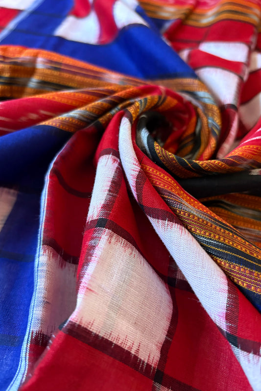 Sambalpuri Bichitrapuri Pure Cotton Saree: Blue, Red & Black