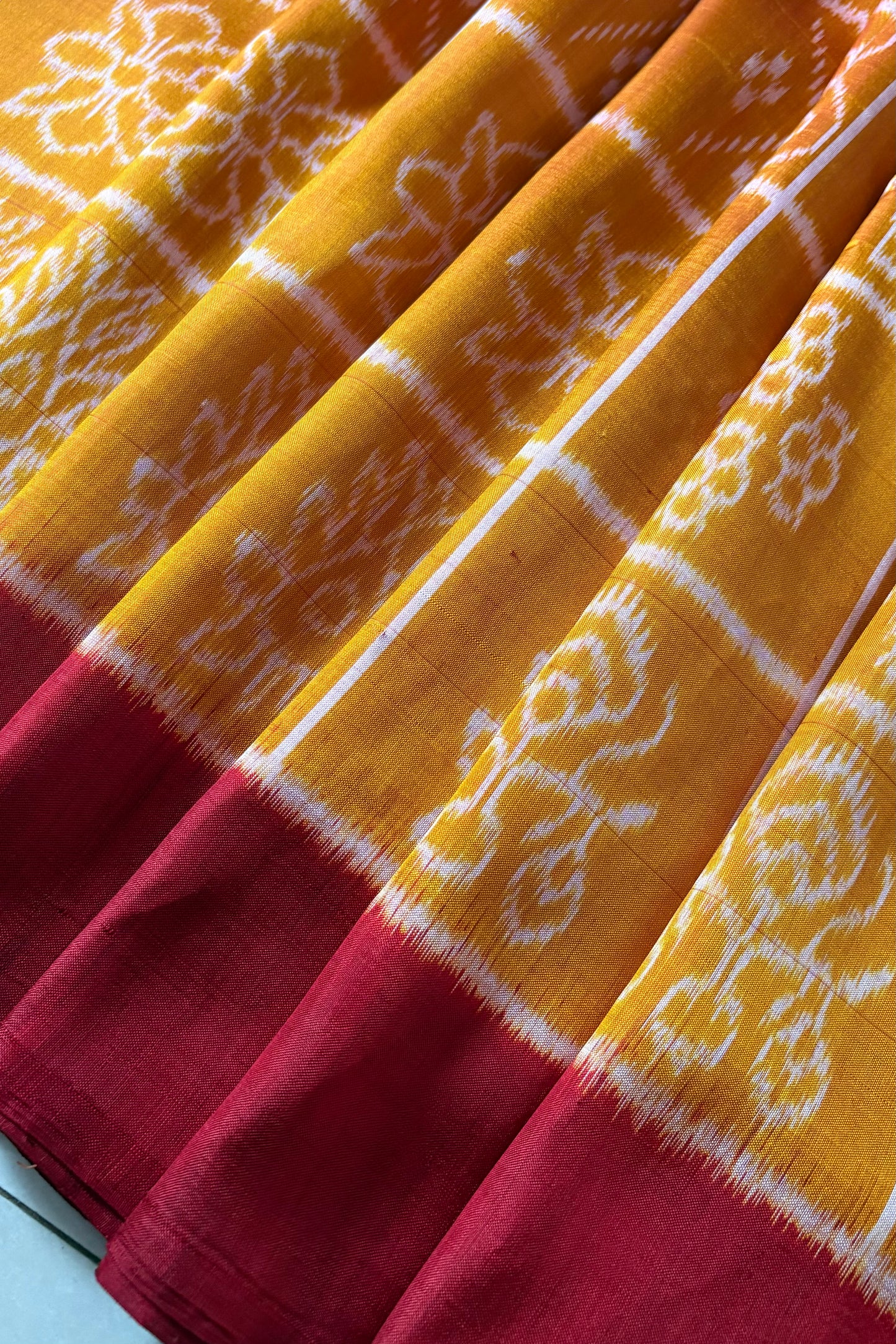 Exclusive Odisha Ikkat Nabakothi Pure Silk Saree- Dual tone Yellow