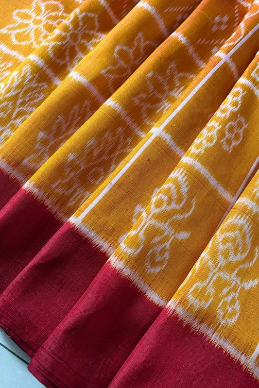 Exclusive Odisha Ikkat Nabakothi Pure Silk Saree- Dual tone Yellow