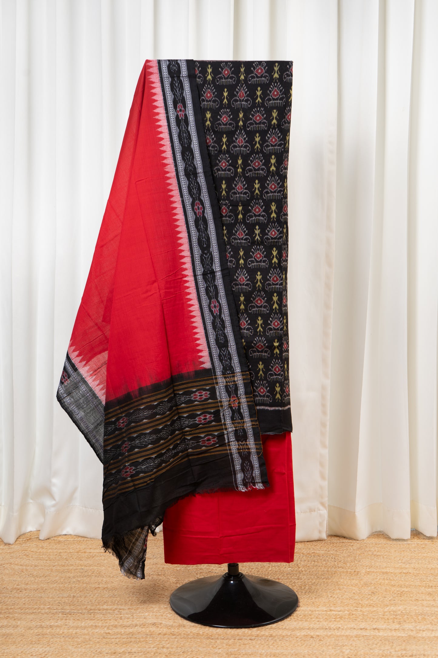 Pure Cotton Sambalpuri Ikkat 3 Piece Dress Material- Black