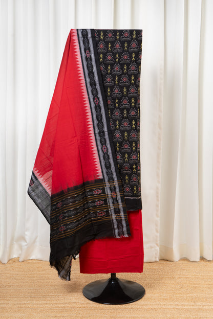 Pure Cotton Sambalpuri Ikkat 3 Piece Dress Material- Black