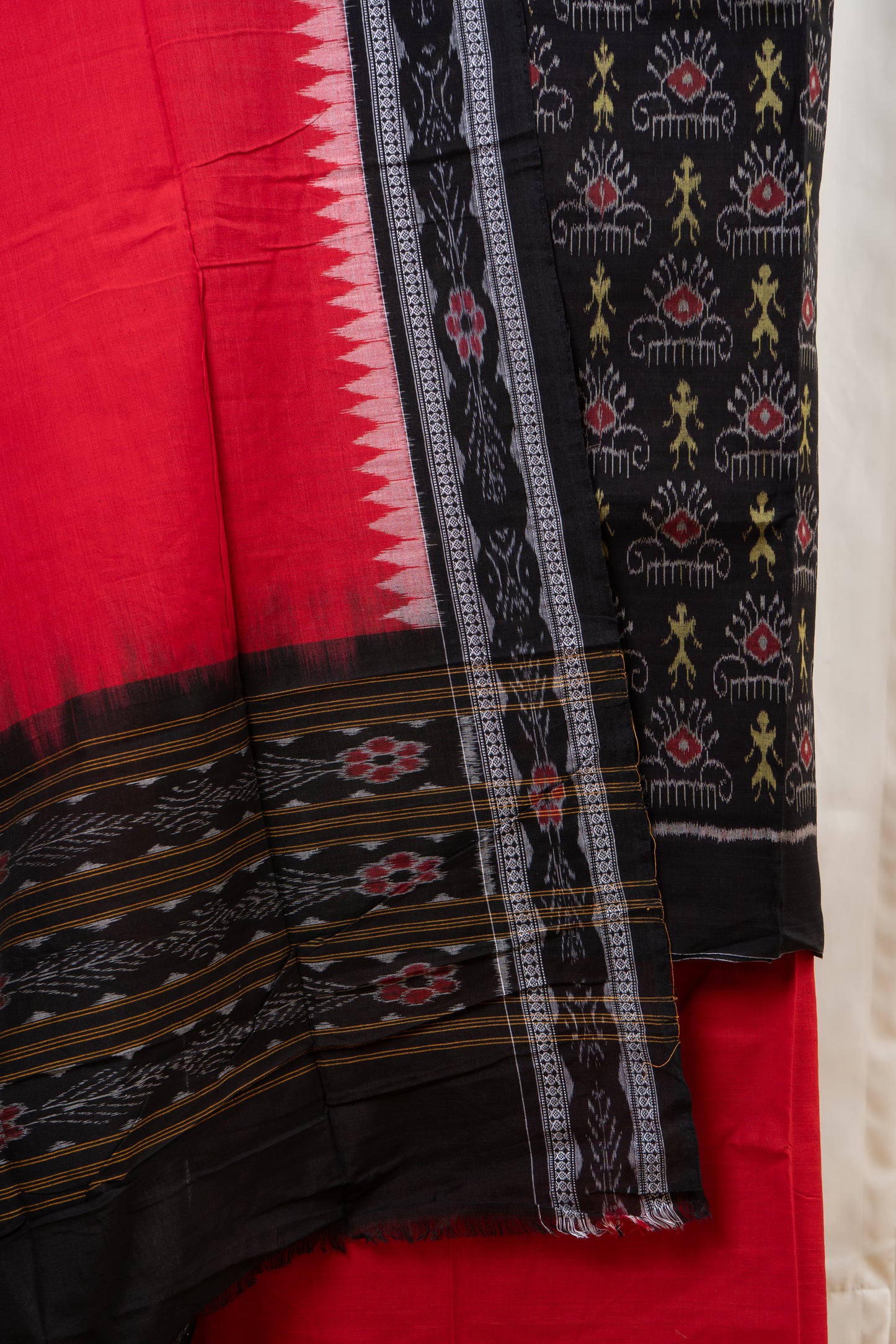 Pure Cotton Sambalpuri Ikkat 3 Piece Dress Material- Black