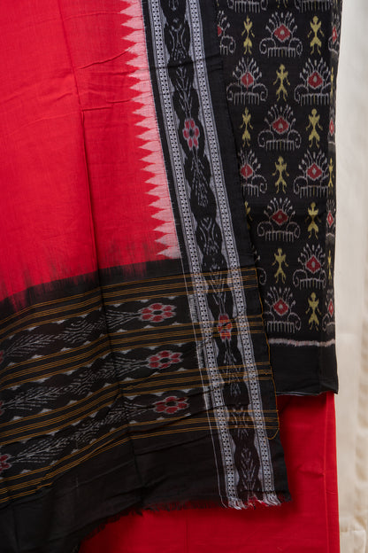 Pure Cotton Sambalpuri Ikkat 3 Piece Dress Material- Black