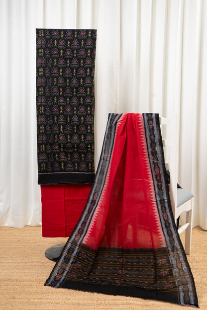 Pure Cotton Sambalpuri Ikkat 3 Piece Dress Material- Black