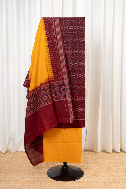 Pure Cotton Sambalpuri 3 Piece Dress Material-Deep Maroon