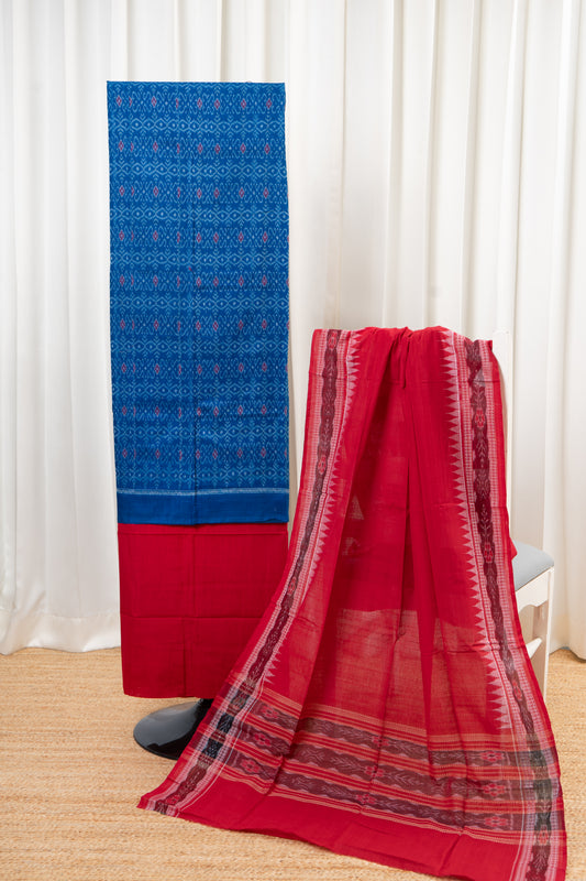 Pure Cotton Sambalpuri Ikkat 3 Piece Dress Material- Blue