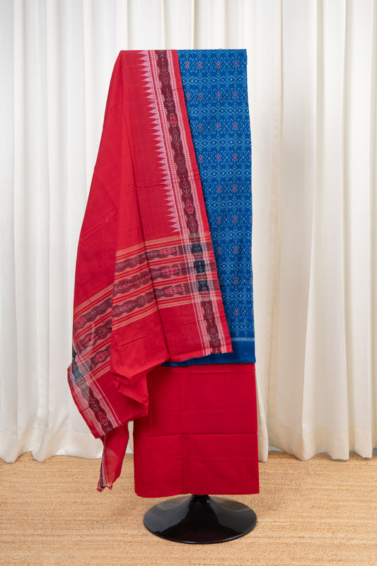 Pure Cotton Sambalpuri Ikkat 3 Piece Dress Material- Blue