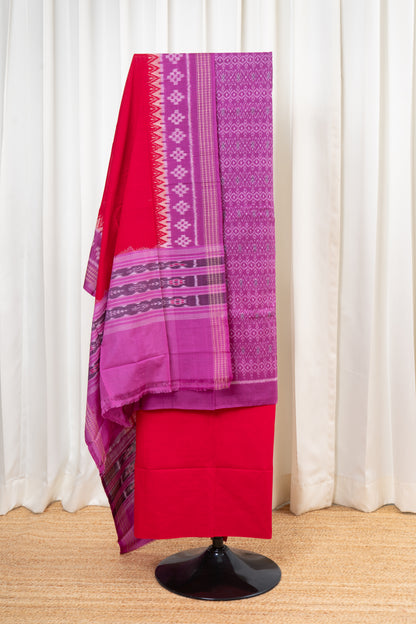 Pure Cotton Sambalpuri Ikkat 3 Piece Dress Material- Purple