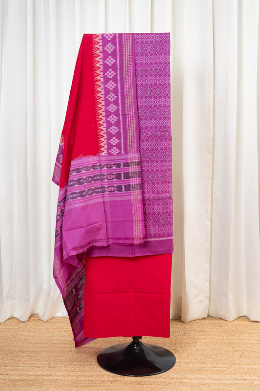 Pure Cotton Sambalpuri Ikkat 3 Piece Dress Material- Purple