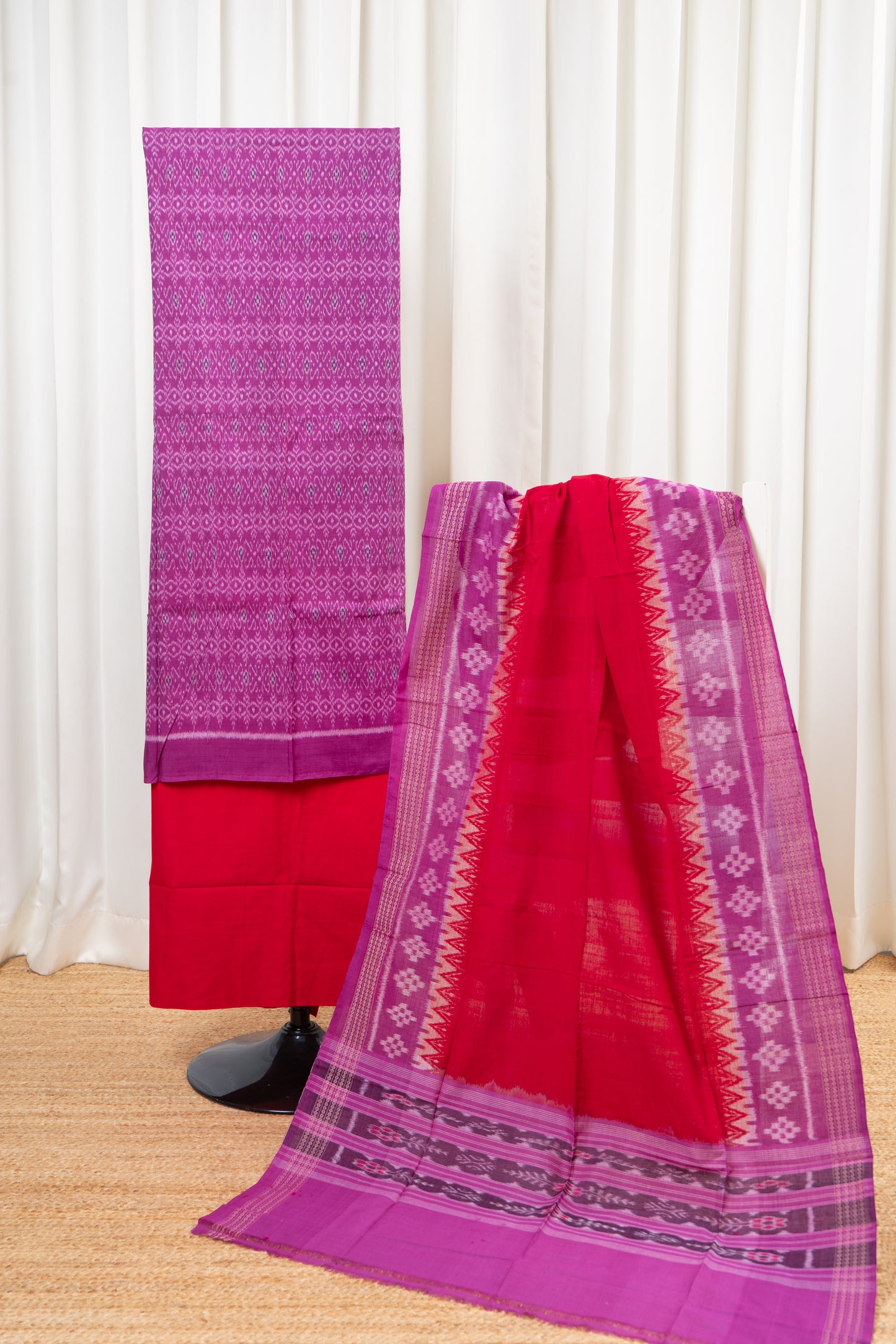 Pure Cotton Sambalpuri Ikkat 3 Piece Dress Material- Purple