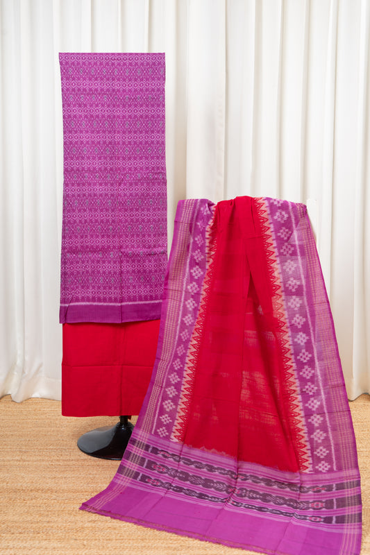 Pure Cotton Sambalpuri Ikkat 3 Piece Dress Material- Purple