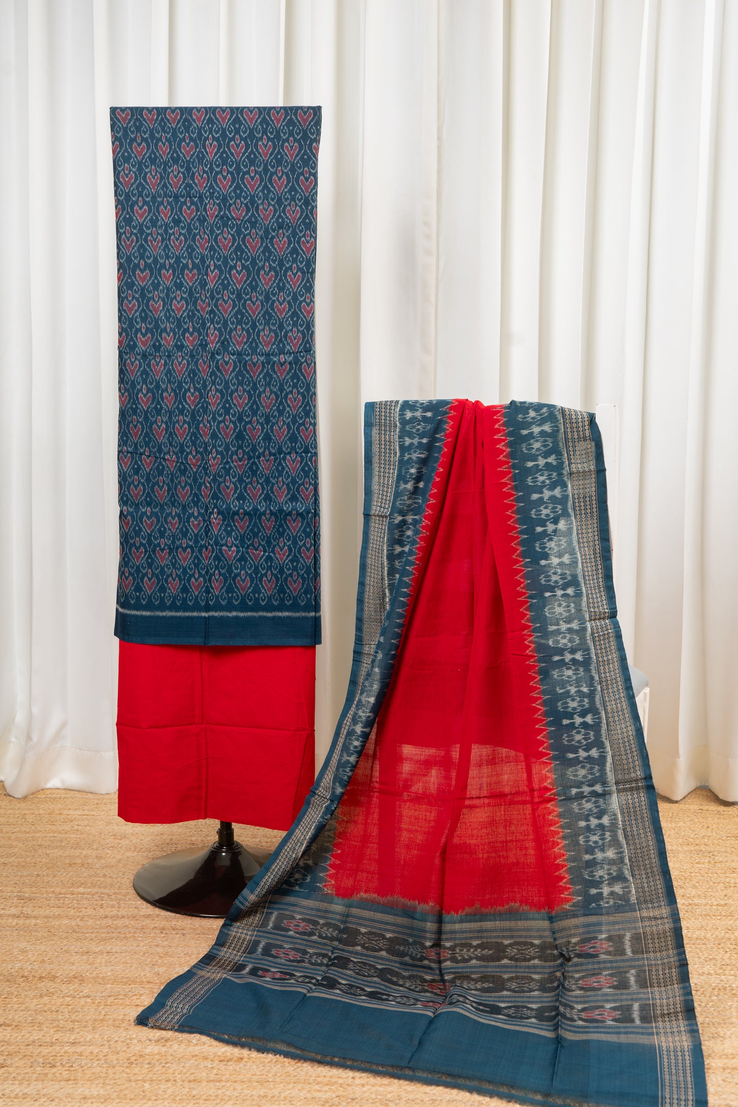 Pure Cotton Sambalpuri Ikkat 3 Piece Dress Material- Teal