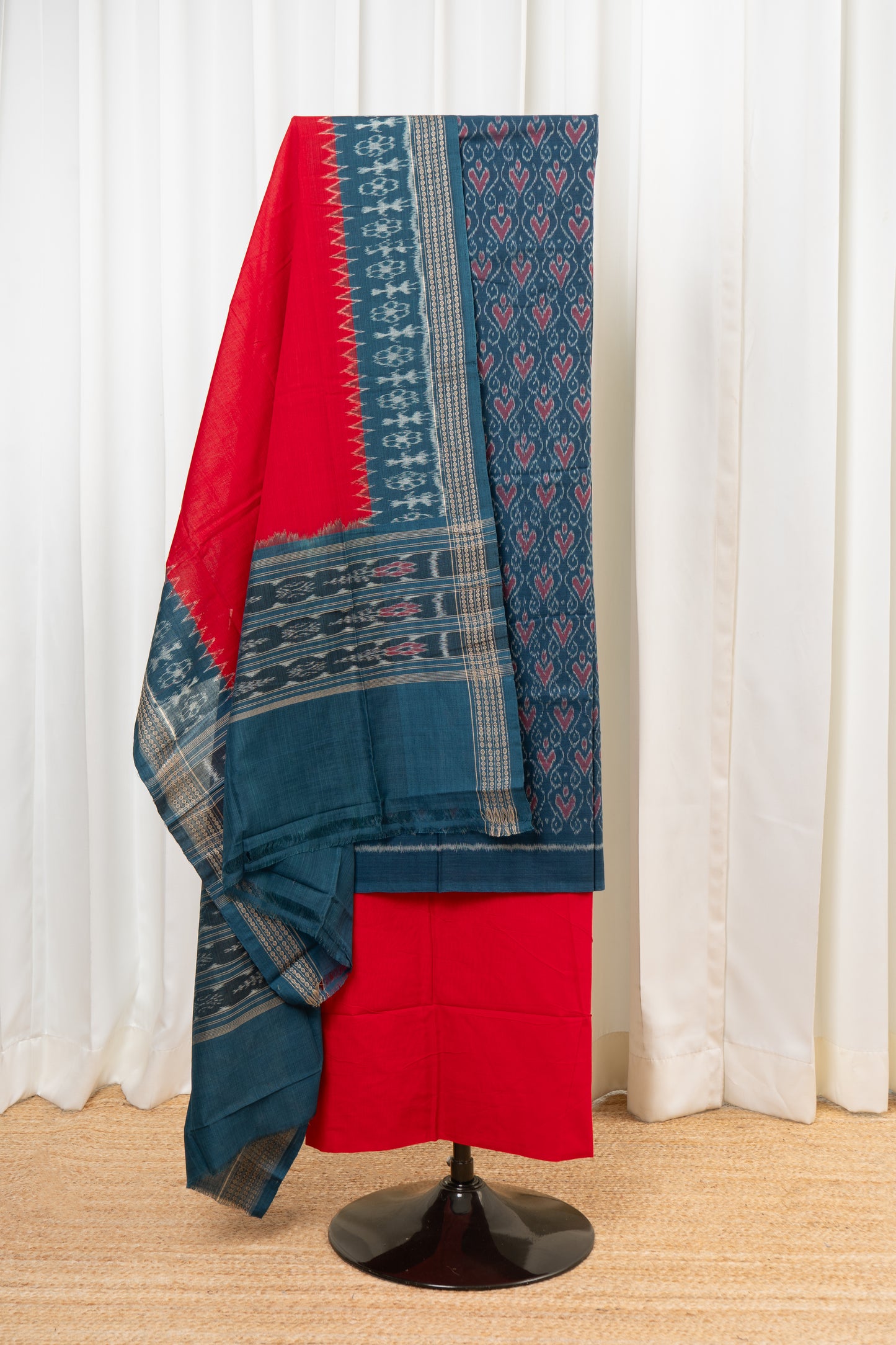 Pure Cotton Sambalpuri Ikkat 3 Piece Dress Material- Teal