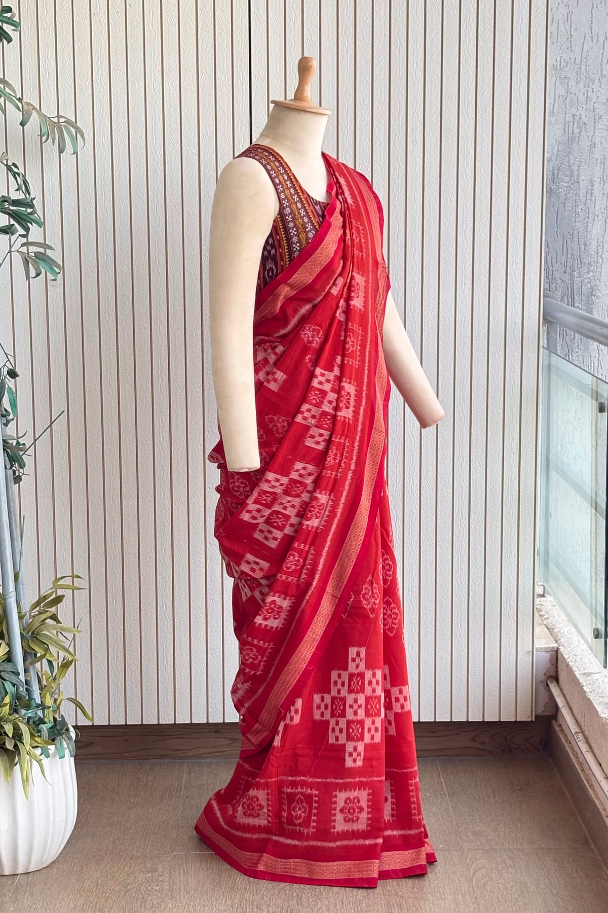 Odisha Ikkat Khandua Cotton Saree - Rust