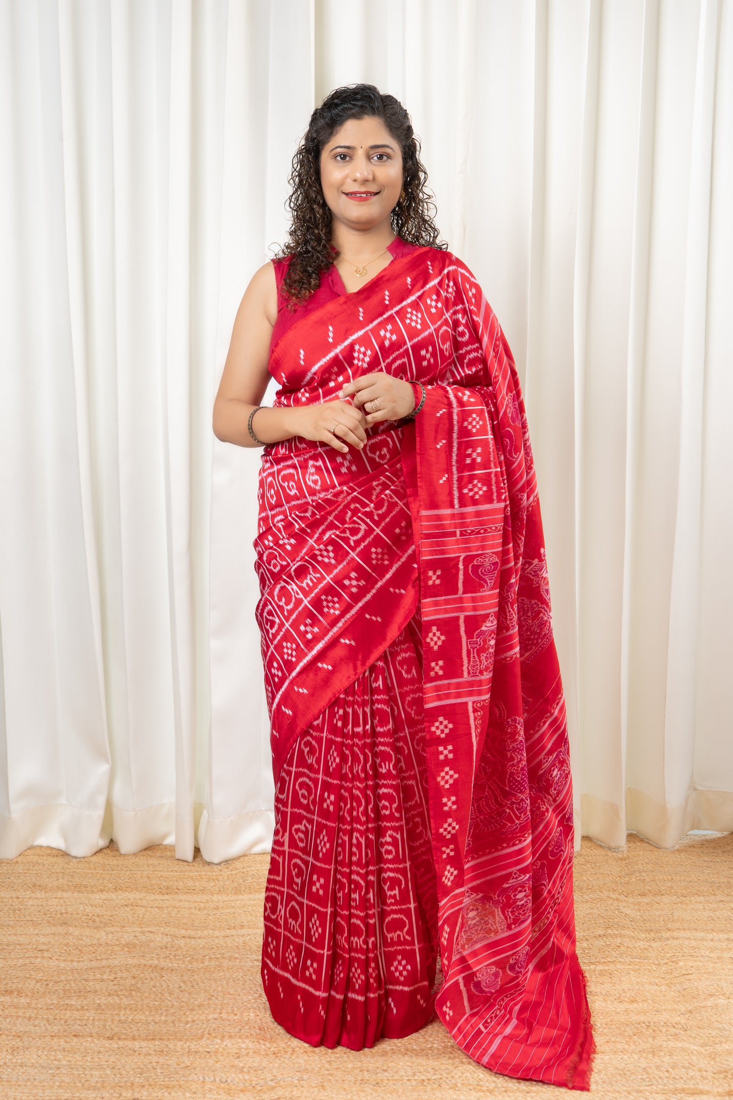 Odisha Ikkat Odia Varnamala Khandua Silk Saree - Red