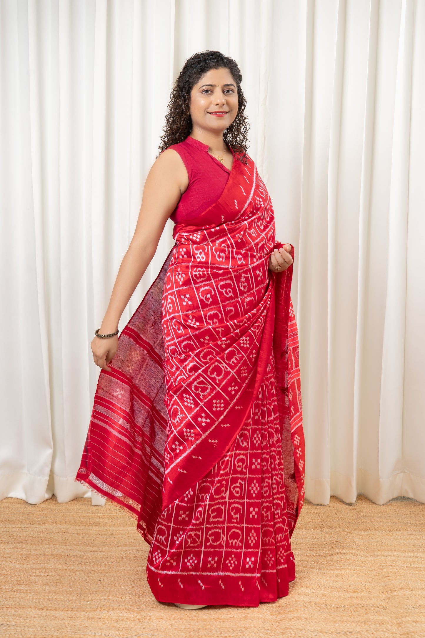Odisha Ikkat Odia Varnamala Khandua Silk Saree - Red