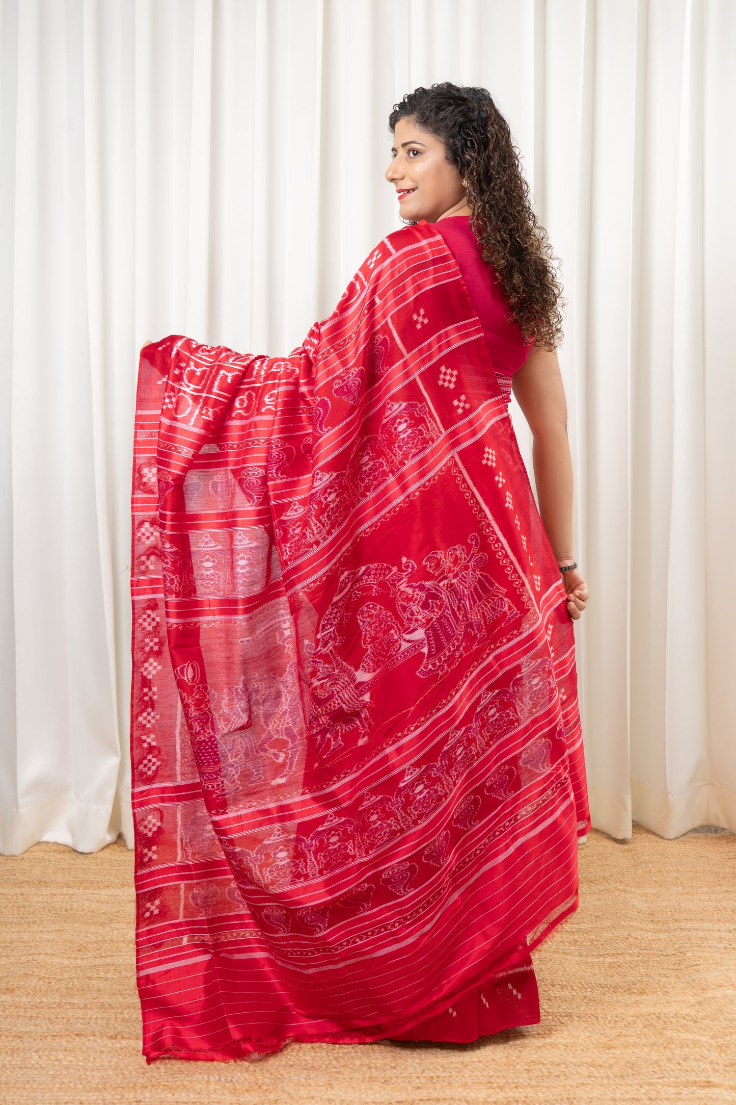 Odisha Ikkat Odia Varnamala Khandua Silk Saree - Red