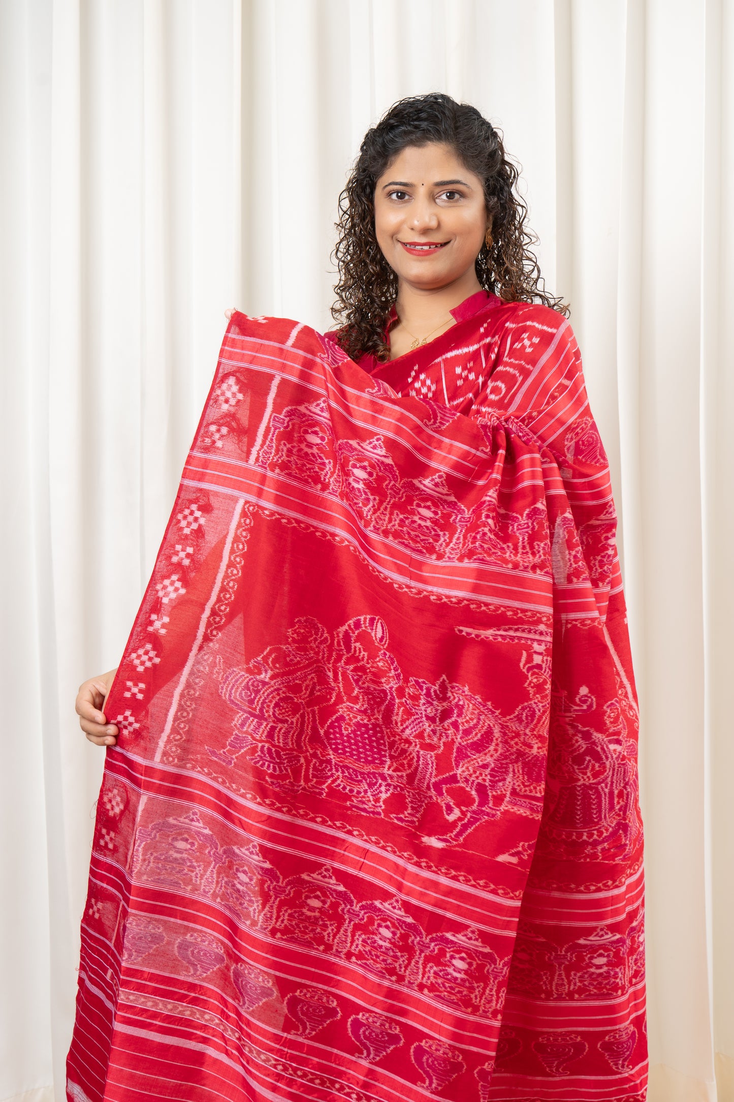 Odisha Ikkat Odia Varnamala Khandua Silk Saree - Red