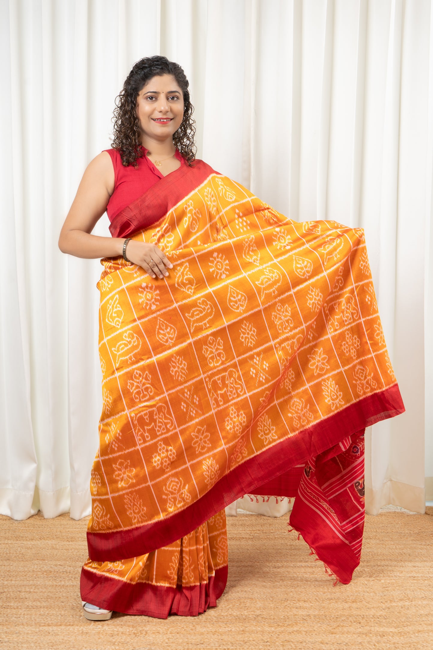 Exclusive Odisha Ikkat Nabakothi Pure Silk Saree- Dual tone Yellow
