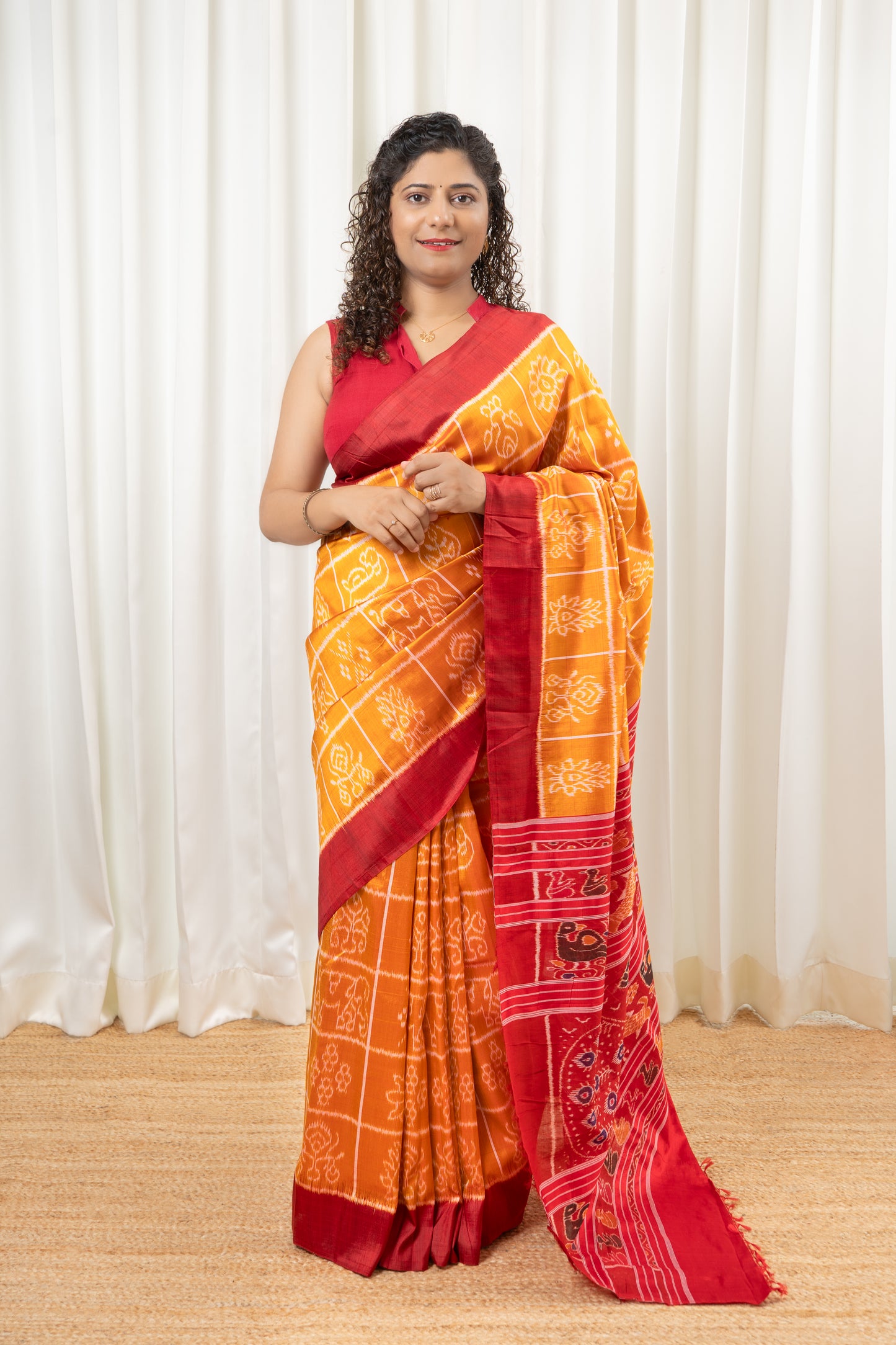 Exclusive Odisha Ikkat Nabakothi Pure Silk Saree- Dual tone Yellow