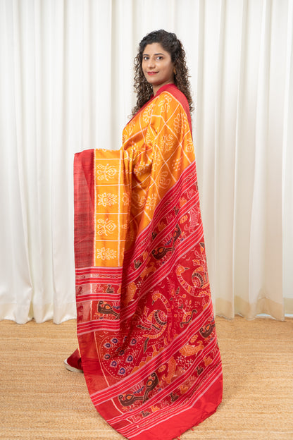 Exclusive Odisha Ikkat Nabakothi Pure Silk Saree- Dual tone Yellow
