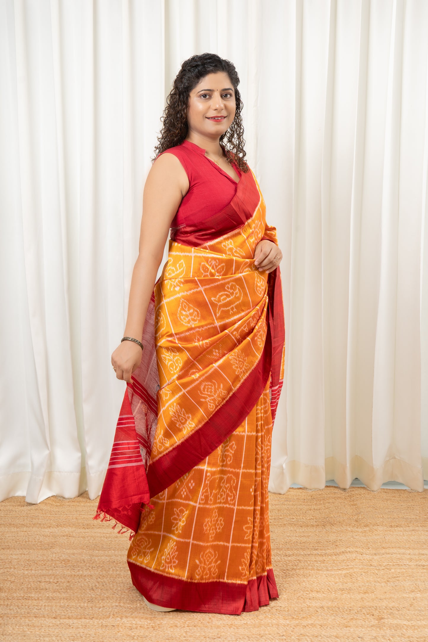 Exclusive Odisha Ikkat Nabakothi Pure Silk Saree- Dual tone Yellow