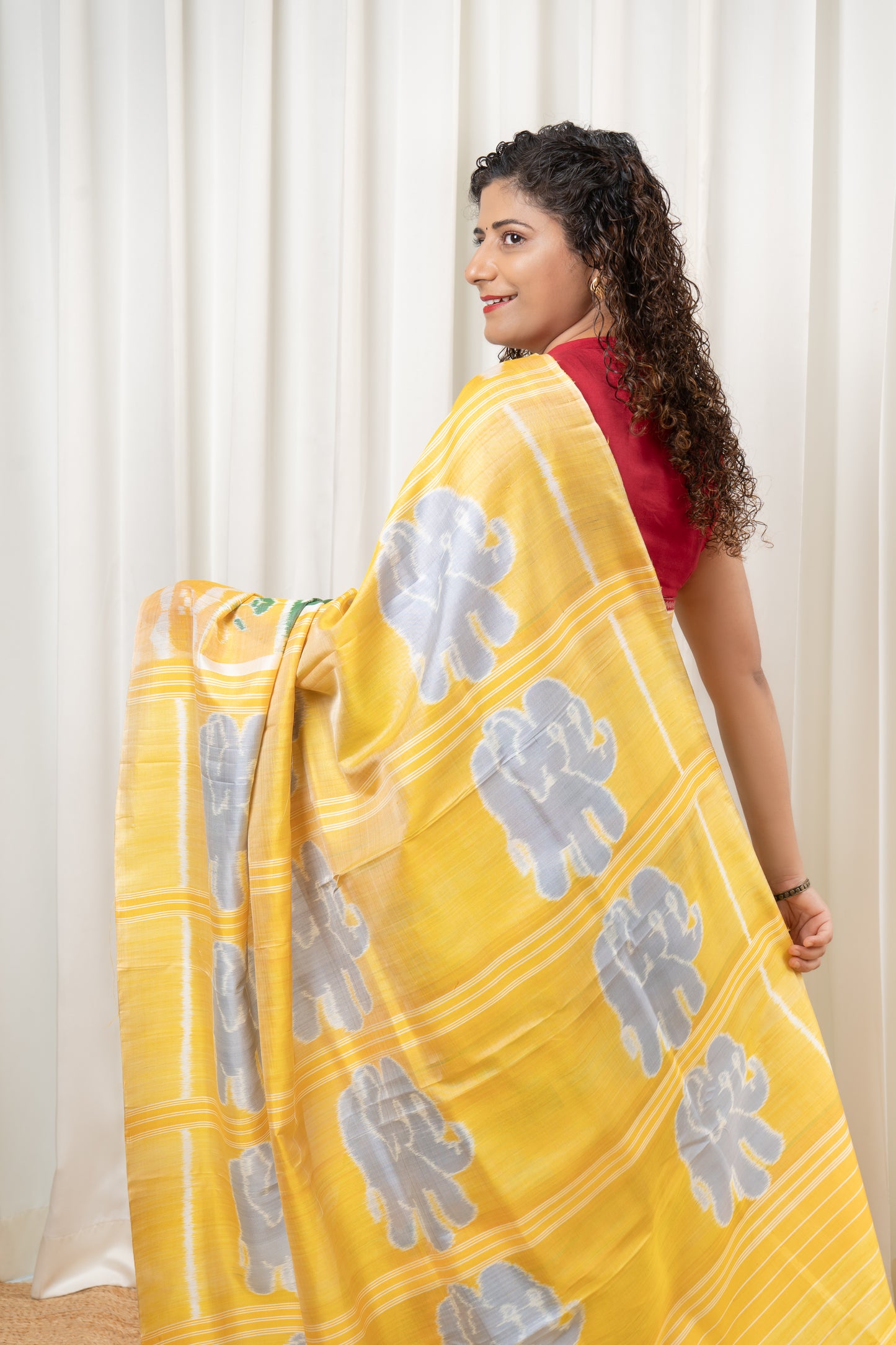 Exclusive Odisha Ikkat Nabakothi Pure Silk Saree- Pastel Yellow & Green