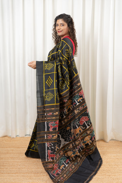 Exclusive Odisha Ikkat Nabakothi Pure Silk Saree- Black