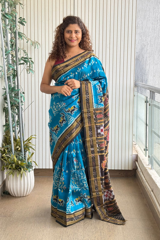 Exclusive Odisha Ikkat Khandua Silk Saree - Sky Blue