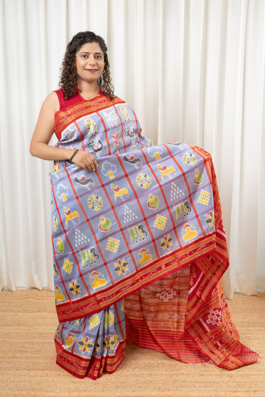 Nabakothi Khandua Silk Saree: Periwinkle Blue