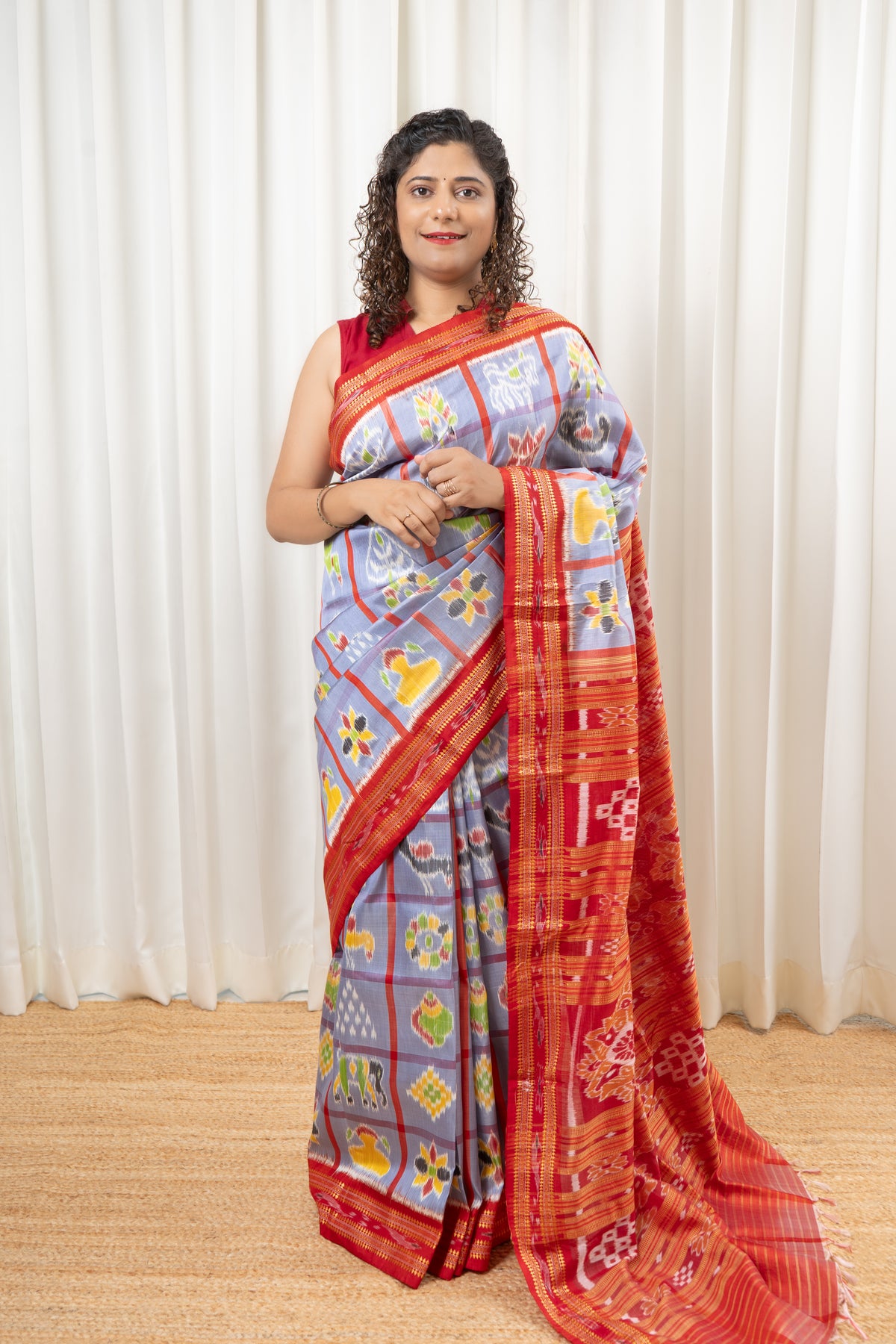 Nabakothi Khandua Silk Saree: Periwinkle Blue
