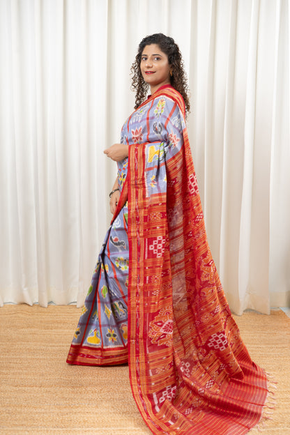 Nabakothi Khandua Silk Saree: Periwinkle Blue
