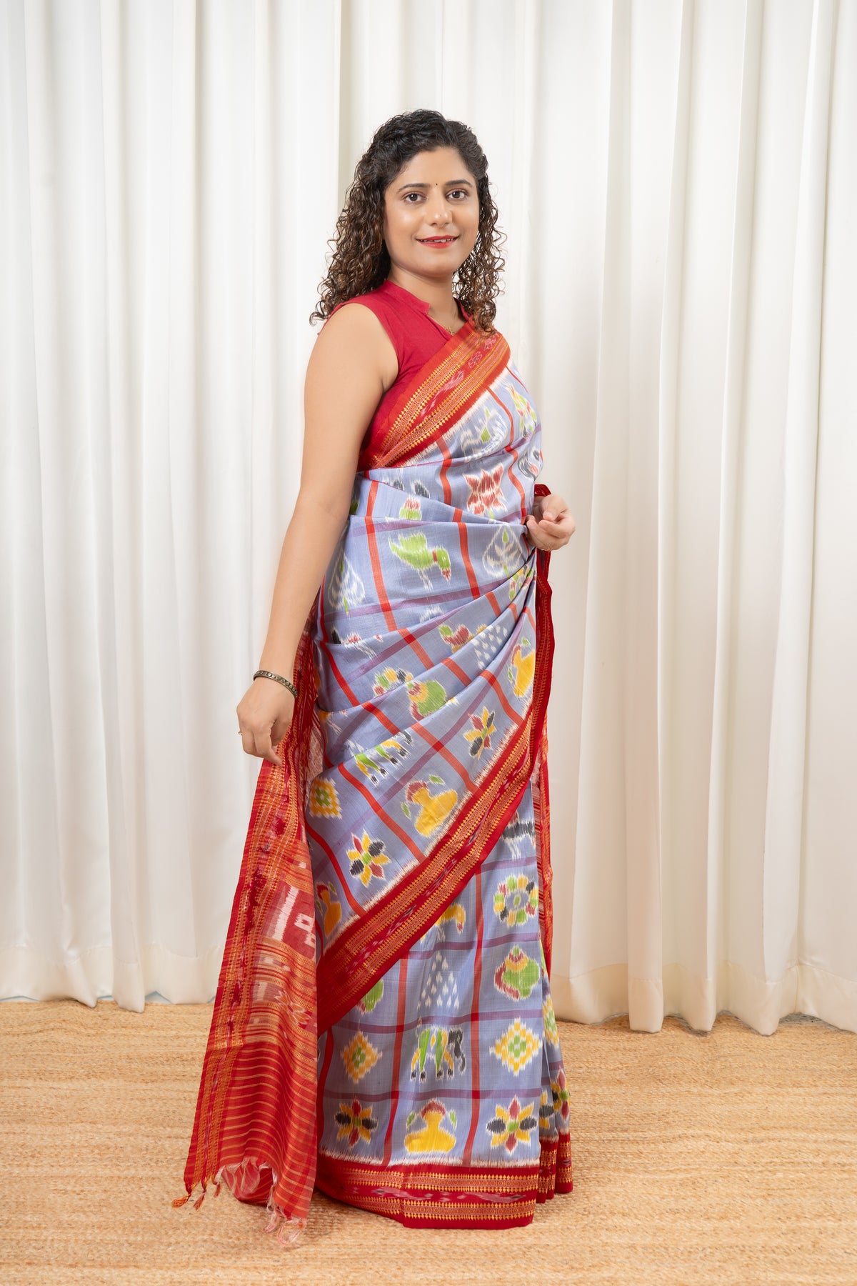 Nabakothi Khandua Silk Saree: Periwinkle Blue