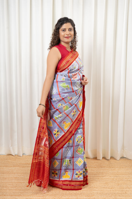 Nabakothi Khandua Silk Saree: Periwinkle Blue