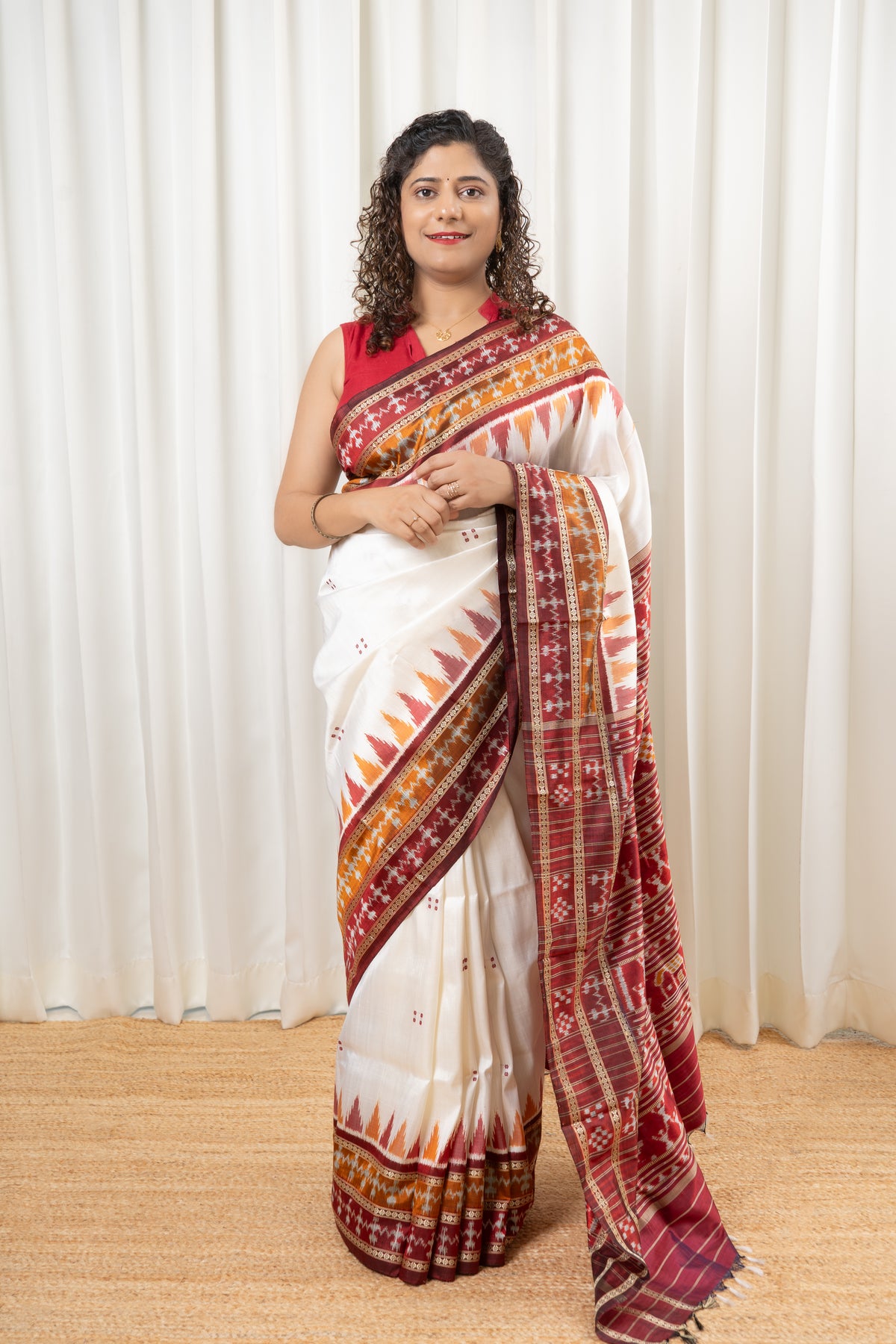 Odisha Ikkat Khandua Silk Saree - Off White