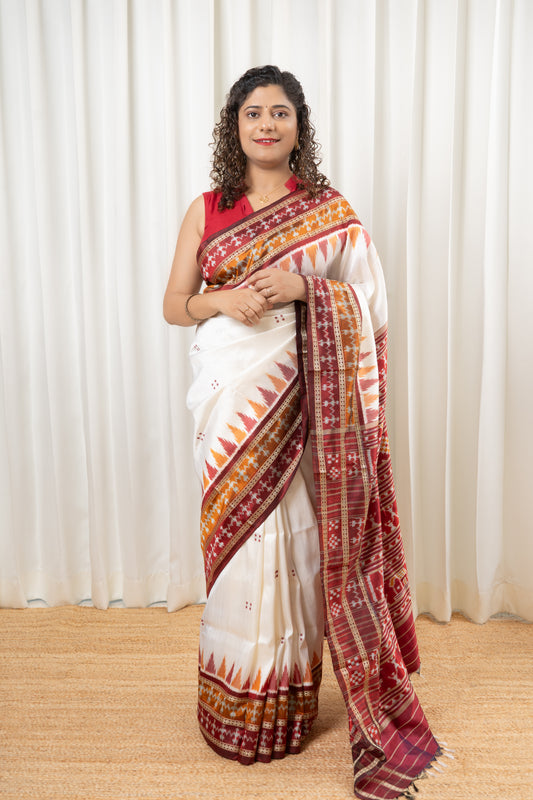 Odisha Ikkat Khandua Silk Saree - Off White