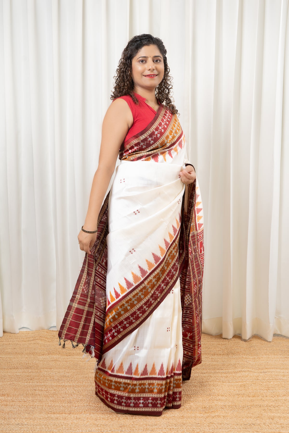 Odisha Ikkat Khandua Silk Saree - Off White