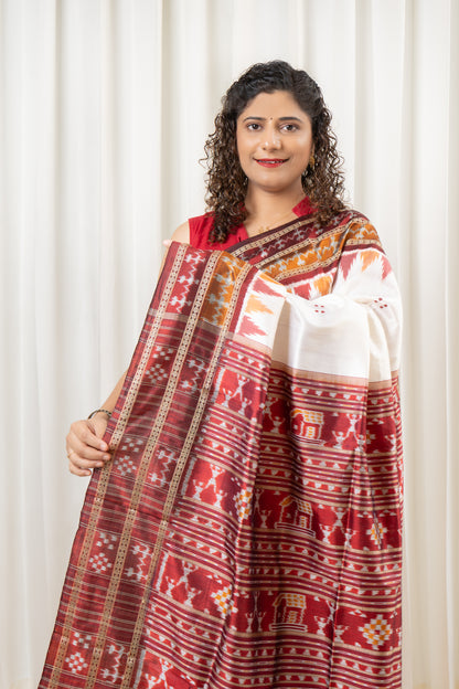 Odisha Ikkat Khandua Silk Saree - Off White