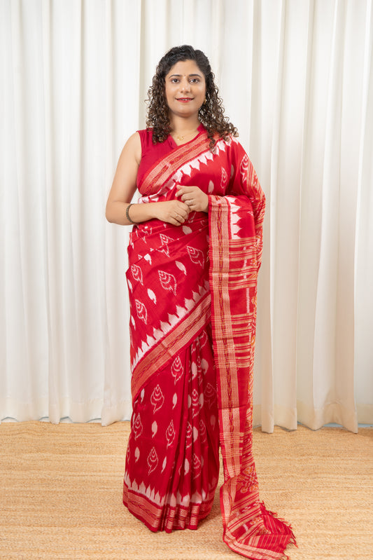 Odisha Ikkat Khandua Silk Saree - Red