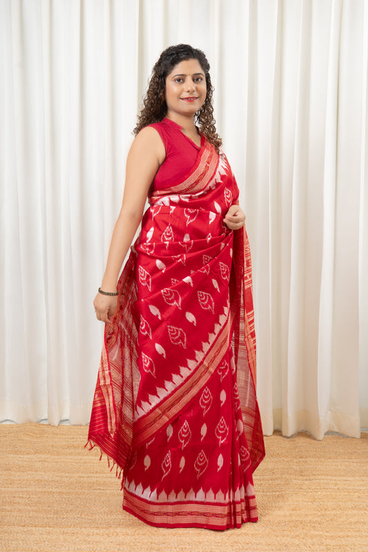 Odisha Ikkat Khandua Silk Saree - Red