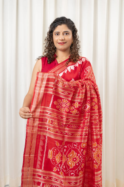 Odisha Ikkat Khandua Silk Saree - Red