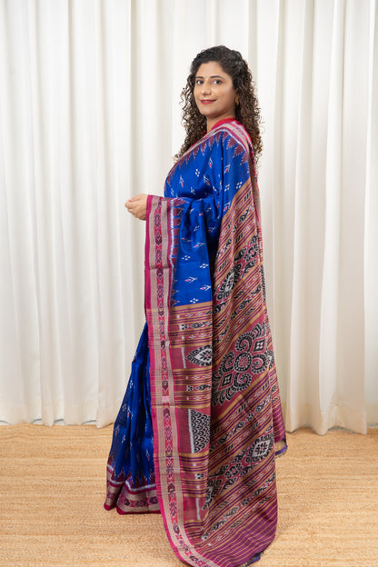 Exclusive Odisha Ikkat Chandrika Pure Silk Saree- Royal Blue