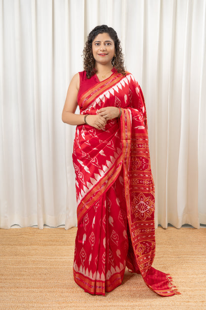 Odisha Ikkat Khandua Silk Saree - Red