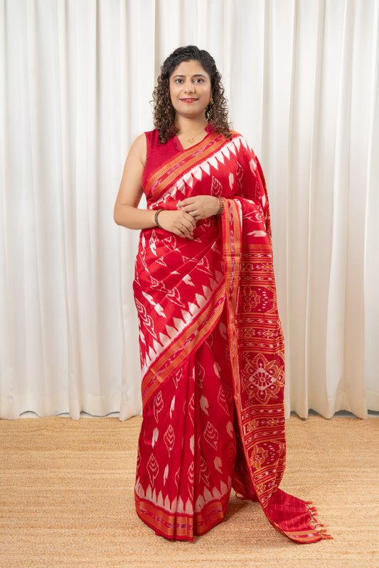 Odisha Ikkat Khandua Silk Saree - Red