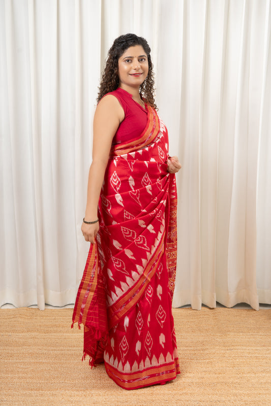 Odisha Ikkat Khandua Silk Saree - Red