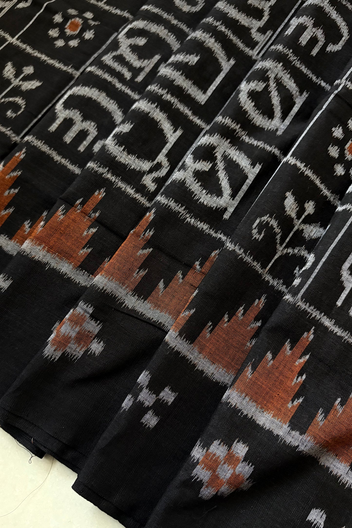 Exclusive Odia Varnamala Khandua Cotton Saree - Black