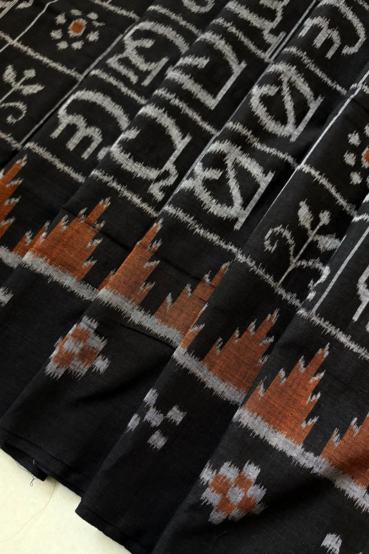 Exclusive Odia Varnamala Khandua Cotton Saree - Black