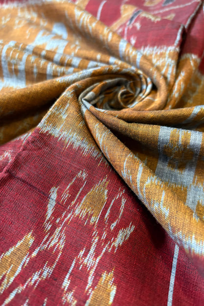 Odisha Ikkat Khandua Cotton Saree – Black, Maroon & Mustard