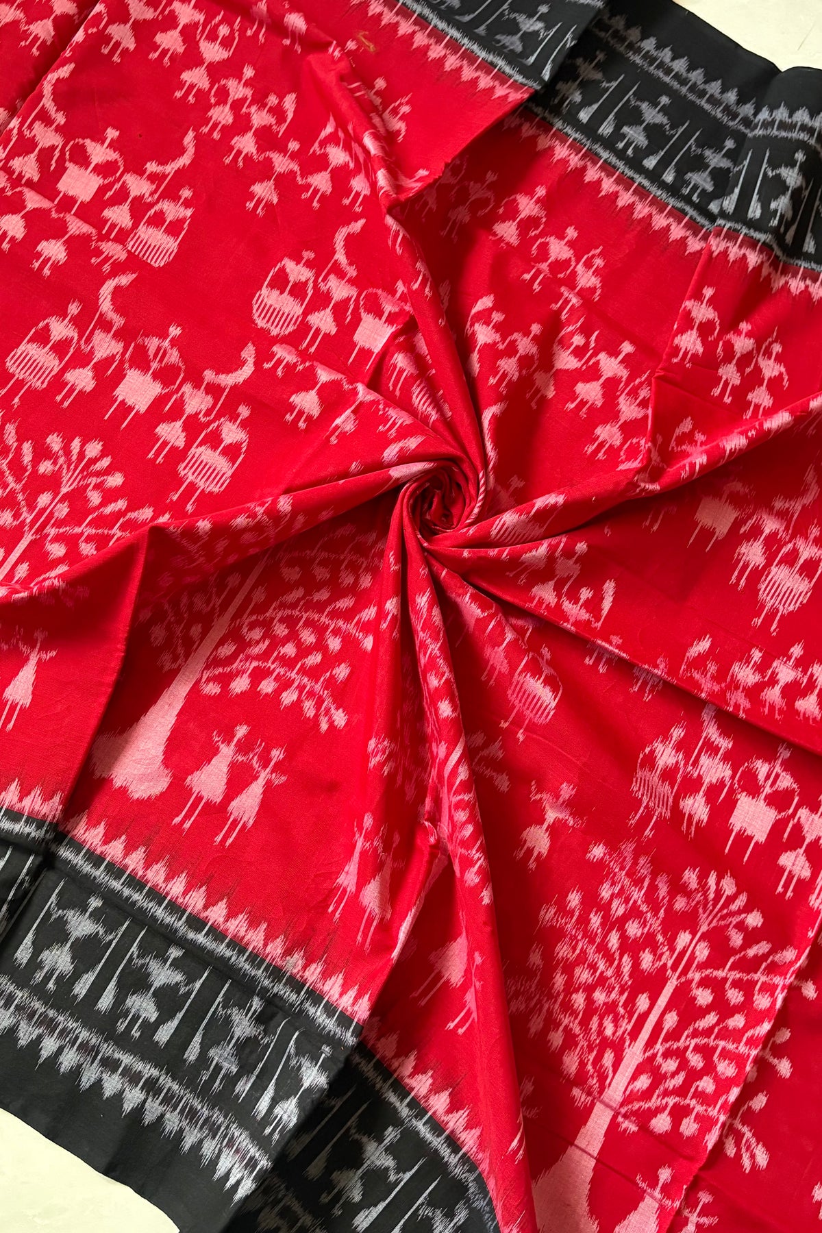 Odisha Ikkat Khandua Cotton Saree - Red