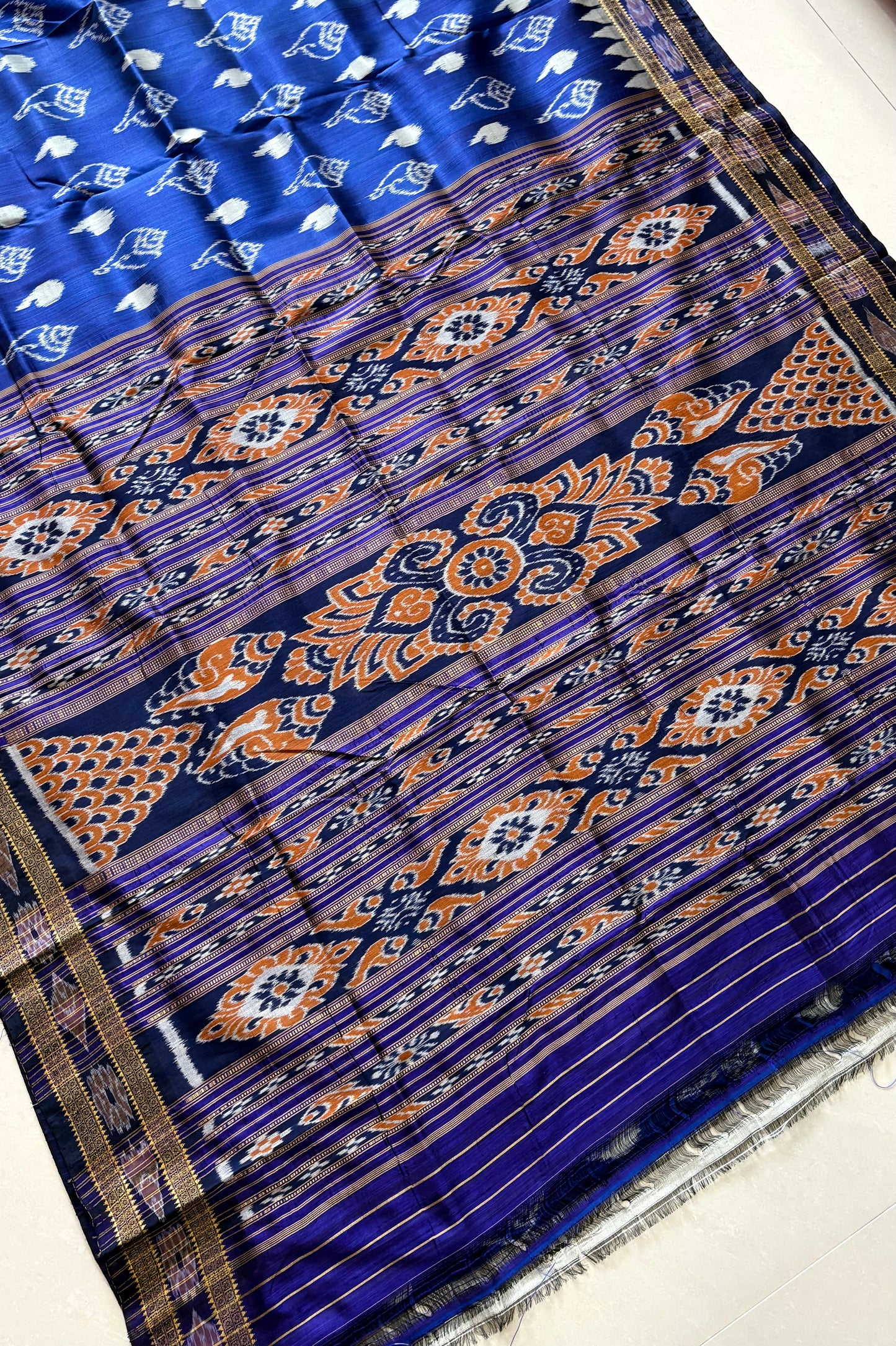 Odisha Ikkat Khandua Silk Saree - Indigo